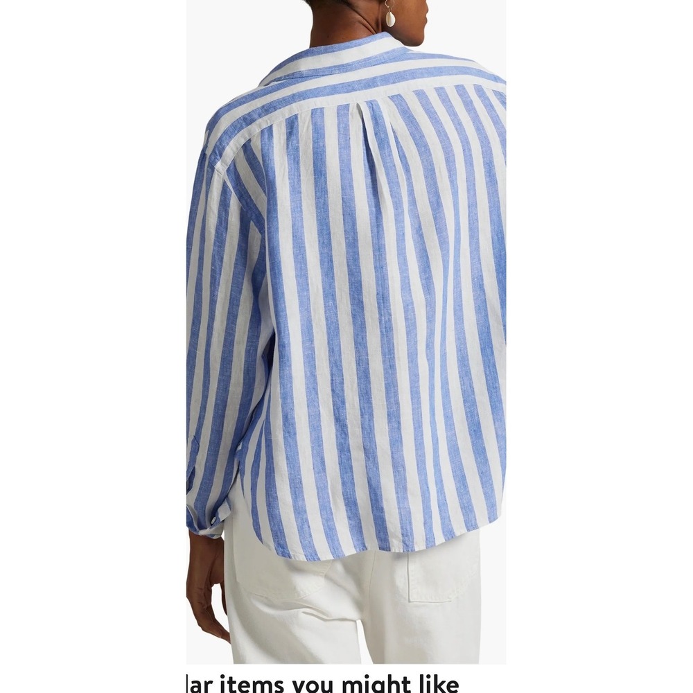 Polo Ralph Lauren Blue White Striped Linen Shirt Crop Boxy Fit XL - Picture 9 of 14